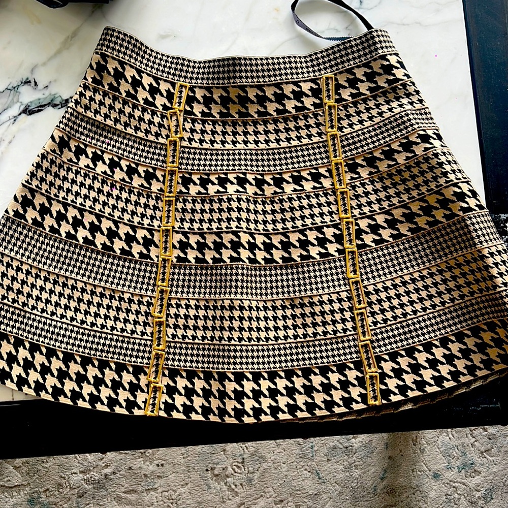 Herve Léger zip mini skirt cheetah gold hardware